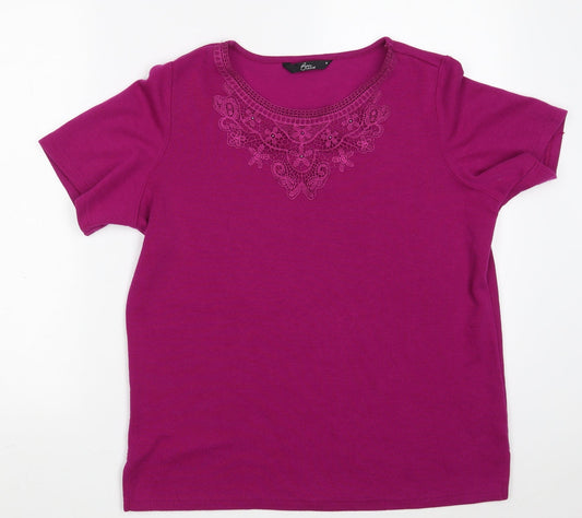 Bonmarché Womens Purple Round Neck Floral Polyester Pullover Jumper Size M