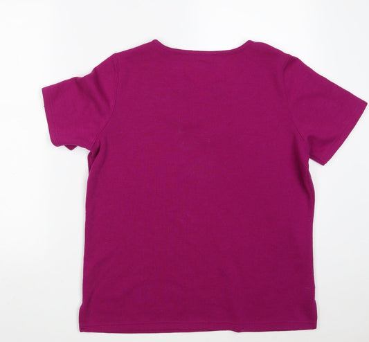 Bonmarché Womens Purple Round Neck Floral Polyester Pullover Jumper Size M