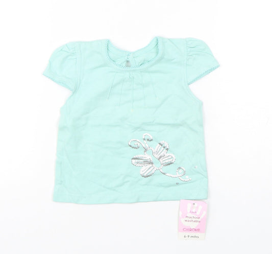 Cherokee Girls Green  Cotton Basic T-Shirt Size 6-9 Months Round Neck Pullover