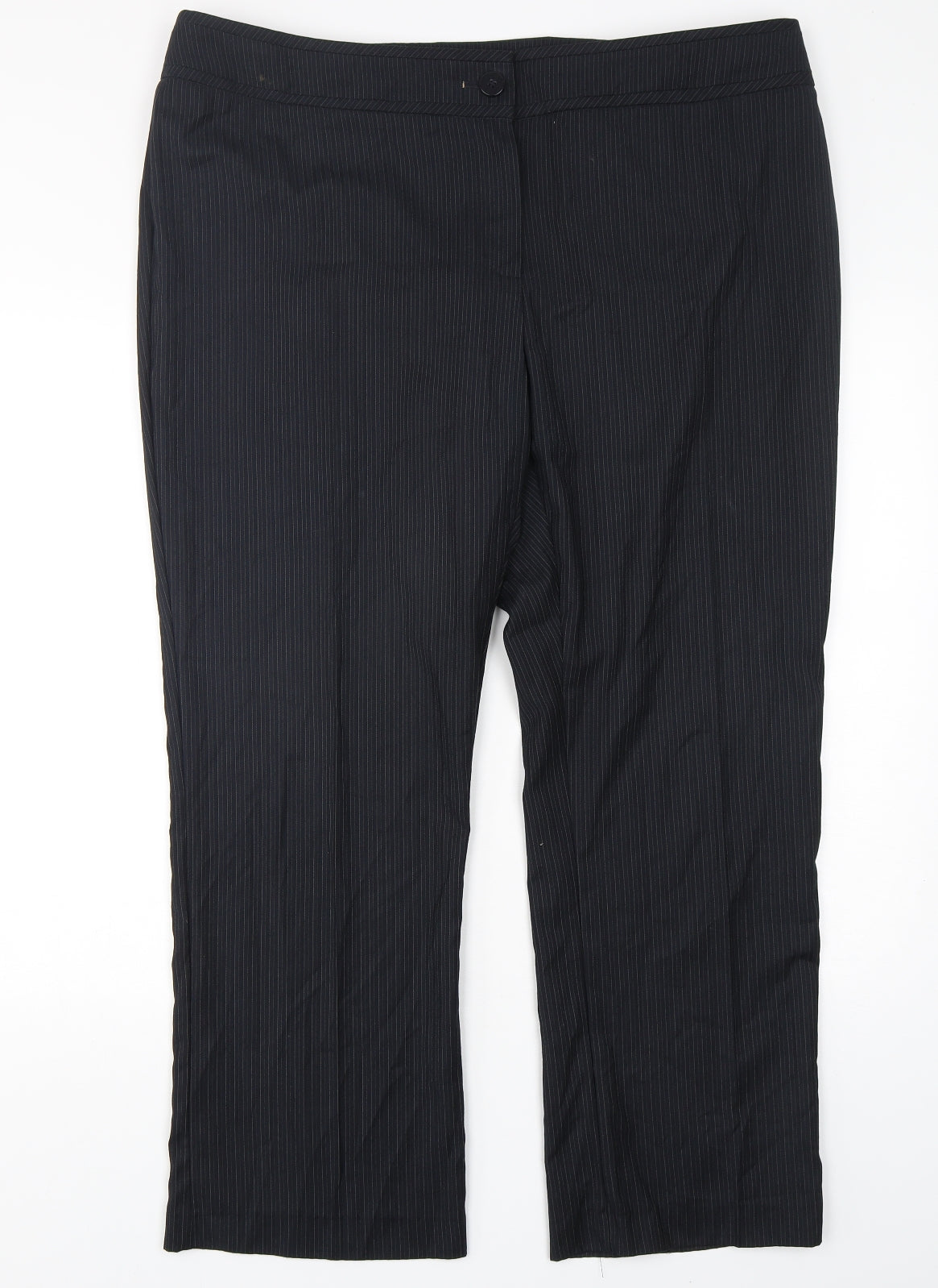 Marks and Spencer Womens Blue Striped Polyester Trousers  Size 20 L29 in Regular