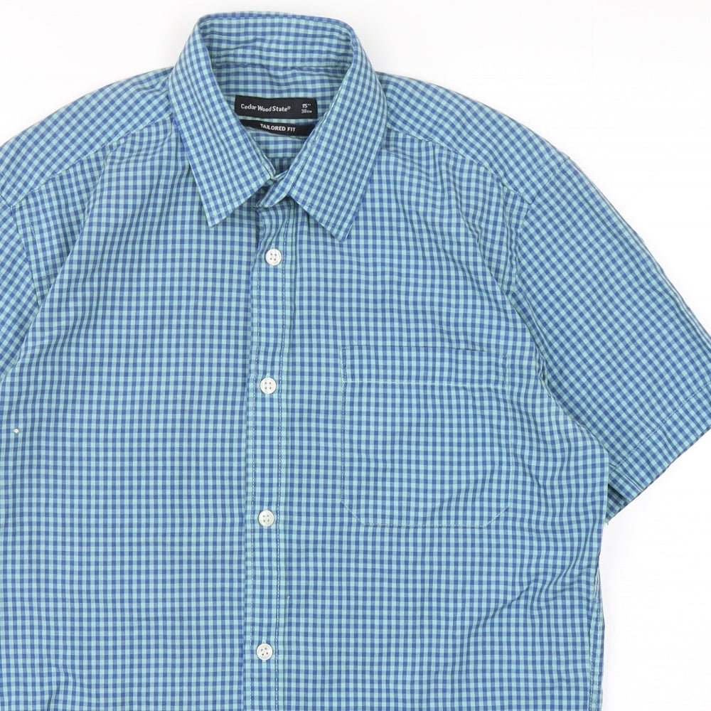 Cedar Wood State Mens Multicoloured Check Cotton  Button-Up Size 15 Collared Button