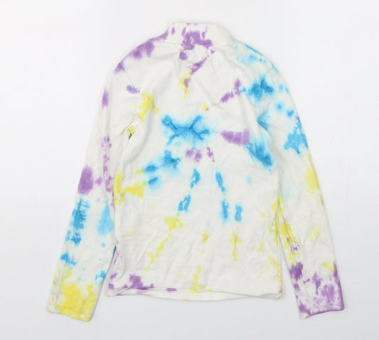 NEXT Girls Multicoloured Geometric Cotton Basic T-Shirt Size 9 Years Mock Neck Pullover - Tie dye
