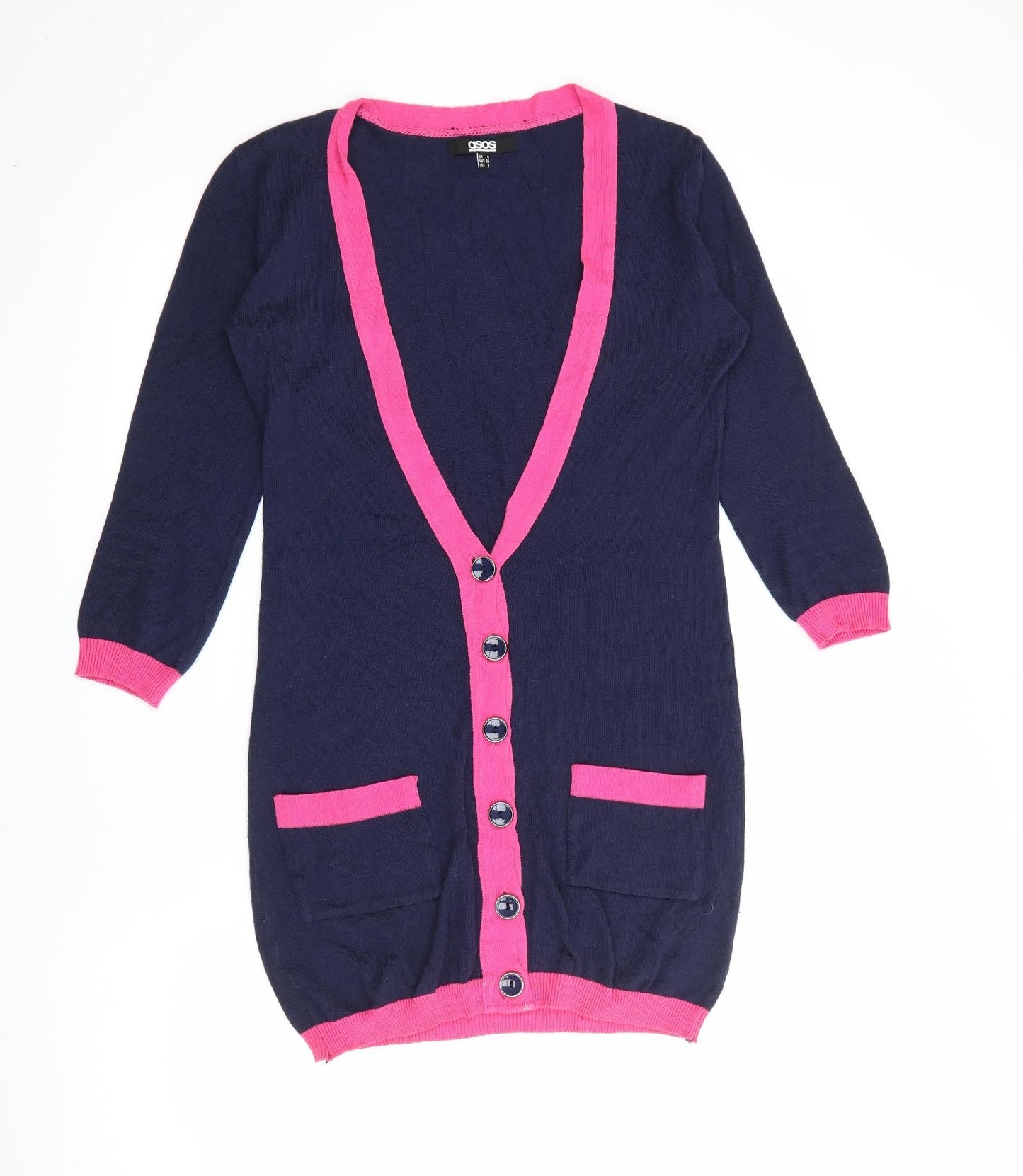 ASOS Womens Blue V-Neck  Cotton Cardigan Jumper Size 8