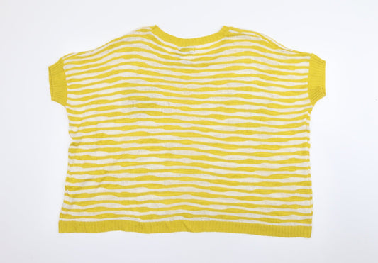 Katsumi Womens Yellow Crew Neck Striped Acrylic Pullover Jumper Size M