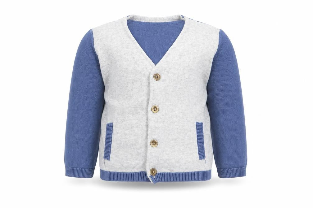 F&F Baby Blue Colourblock Cotton Cardigan Jumper Size 3-6 Months  Button