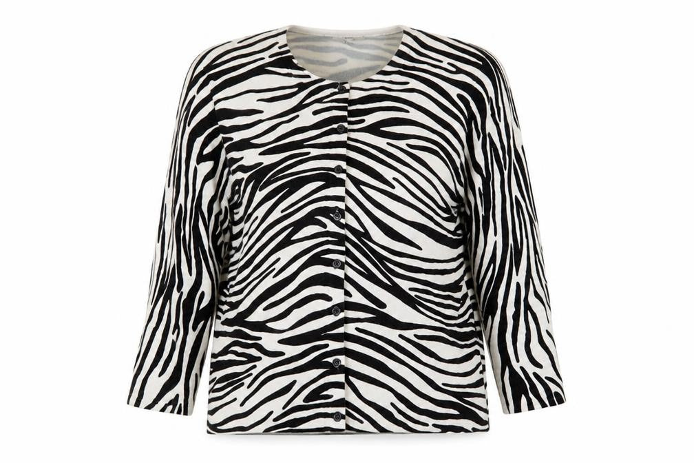 Country Casuals Womens White Scoop Neck Animal Print Viscose Cardigan Jumper Size L