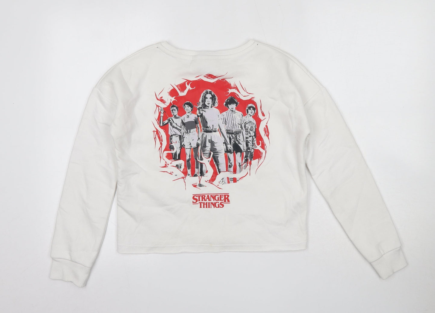 Stranger Things Womens Ivory  Cotton Pullover Sweatshirt Size S   - Cropped
