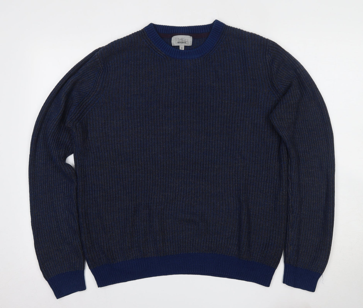 Marks and Spencer Mens Blue Round Neck  Acrylic Pullover Jumper Size S