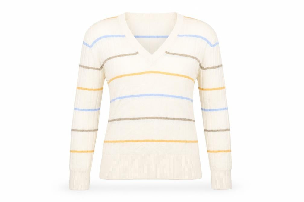 Marks and Spencer Womens Ivory V-Neck Striped Viscose Pullover Jumper Size S