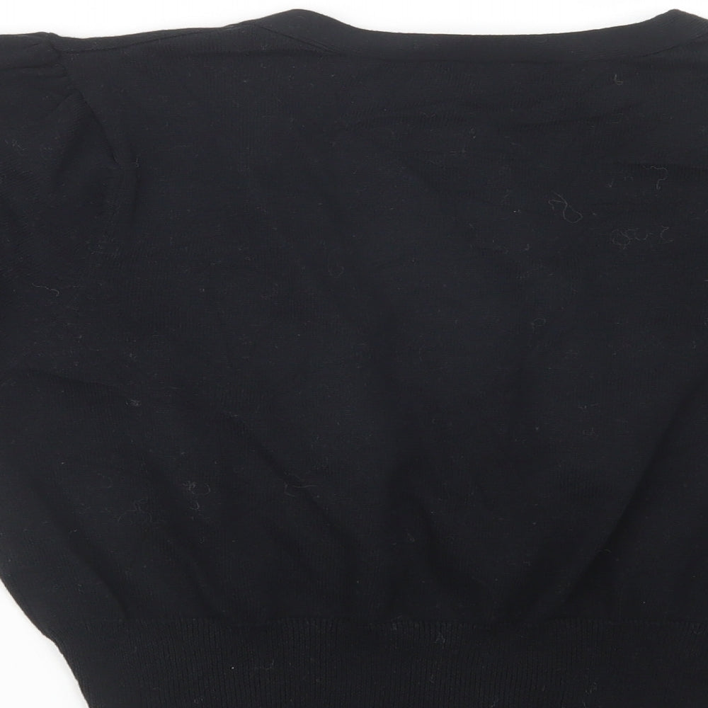 Editions Womens Black V-Neck  Cotton Cardigan Jumper Size 14