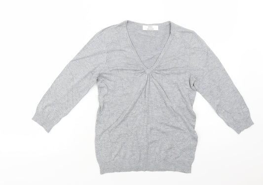 Marks and Spencer Womens Grey V-Neck  Viscose Pullover Jumper Size 8