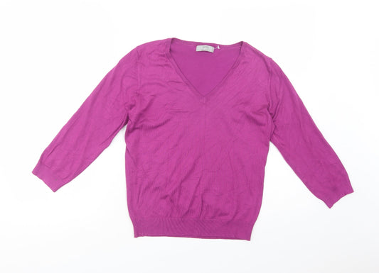 Marks and Spencer Womens Purple V-Neck  Viscose Pullover Jumper Size 16