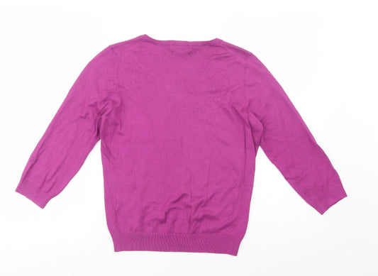Marks and Spencer Womens Purple V-Neck  Viscose Pullover Jumper Size 16