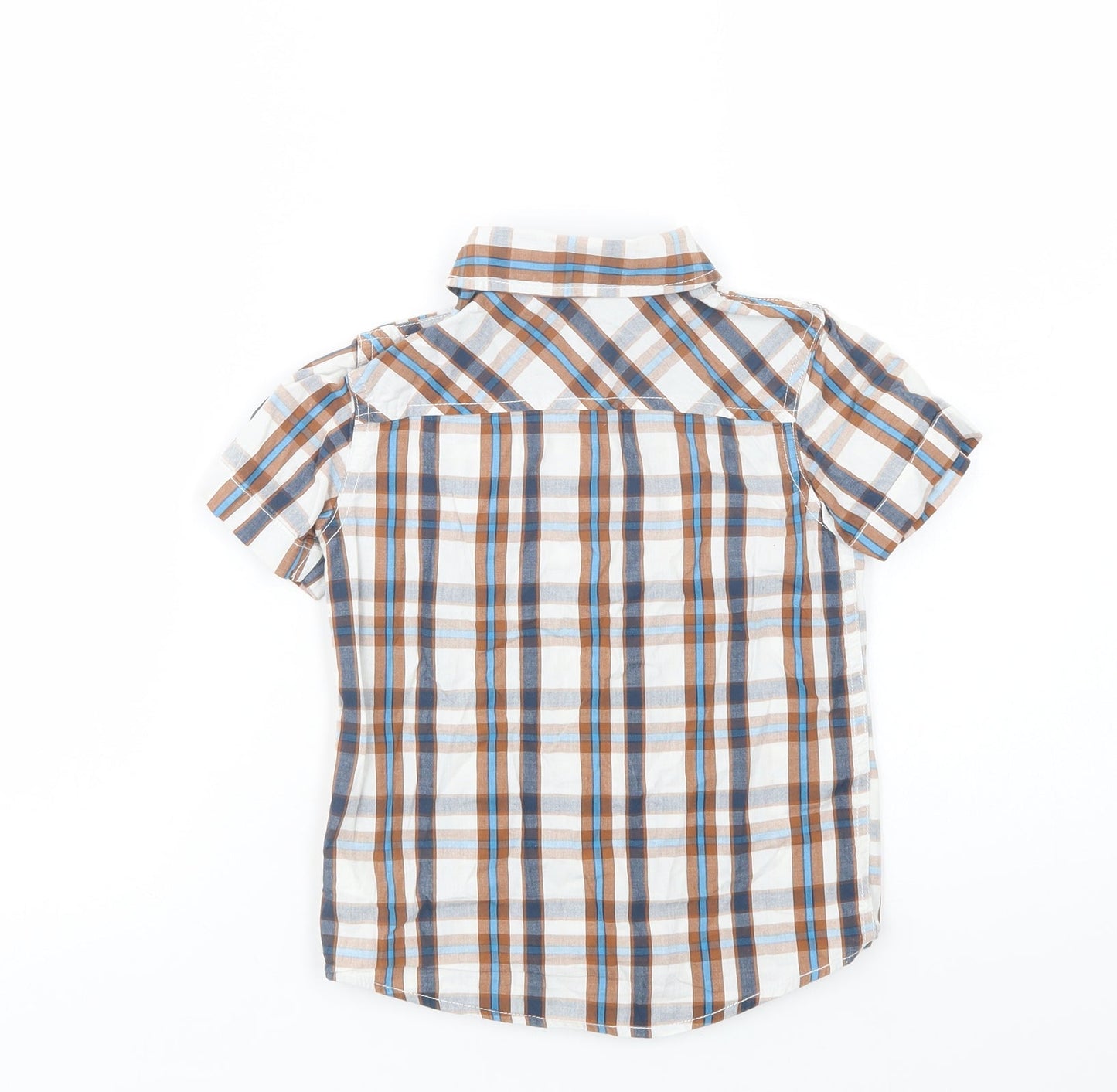 F&F Boys Brown Plaid Cotton Basic Button-Up Size 5-6 Years Collared Snap