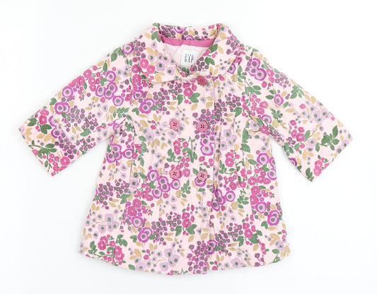Gap Girls Pink Floral  Overcoat Coat Size 3-6 Months   Button