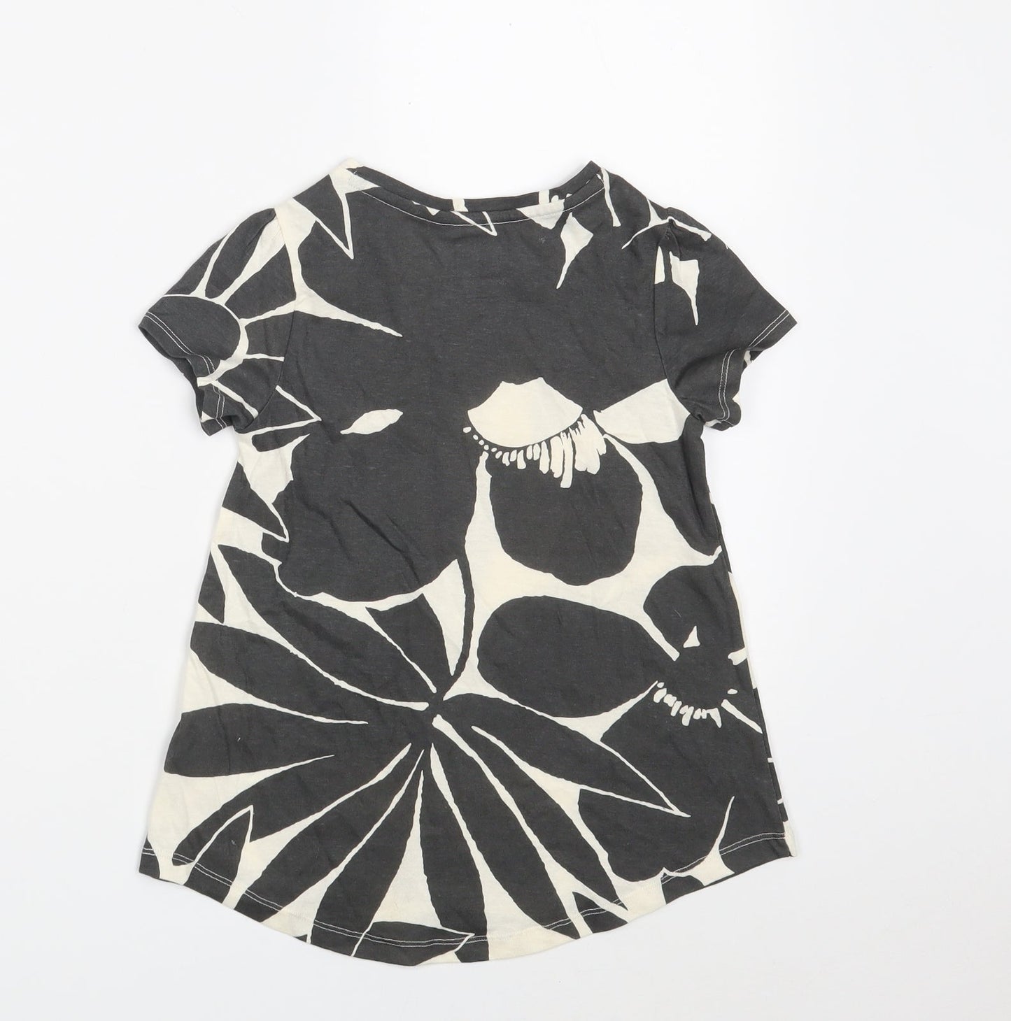 Gap Girls Grey Floral 100% Cotton Basic T-Shirt Size 5 Years Round Neck