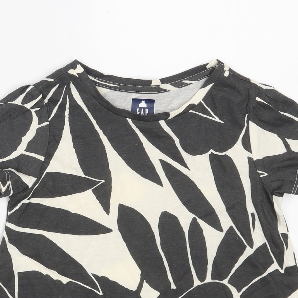 Gap Girls Grey Floral 100% Cotton Basic T-Shirt Size 5 Years Round Neck