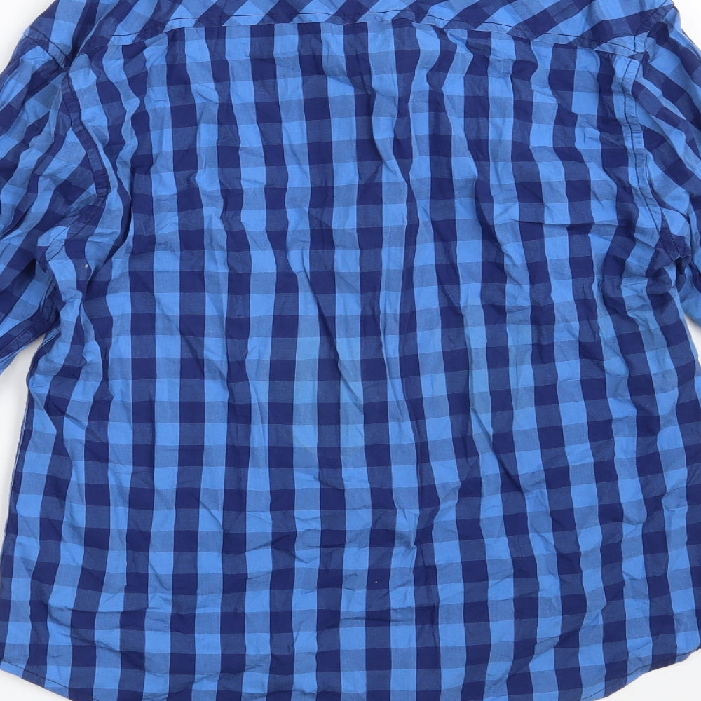 KINGPIN Mens Blue Check Cotton  Button-Up Size S Collared Button