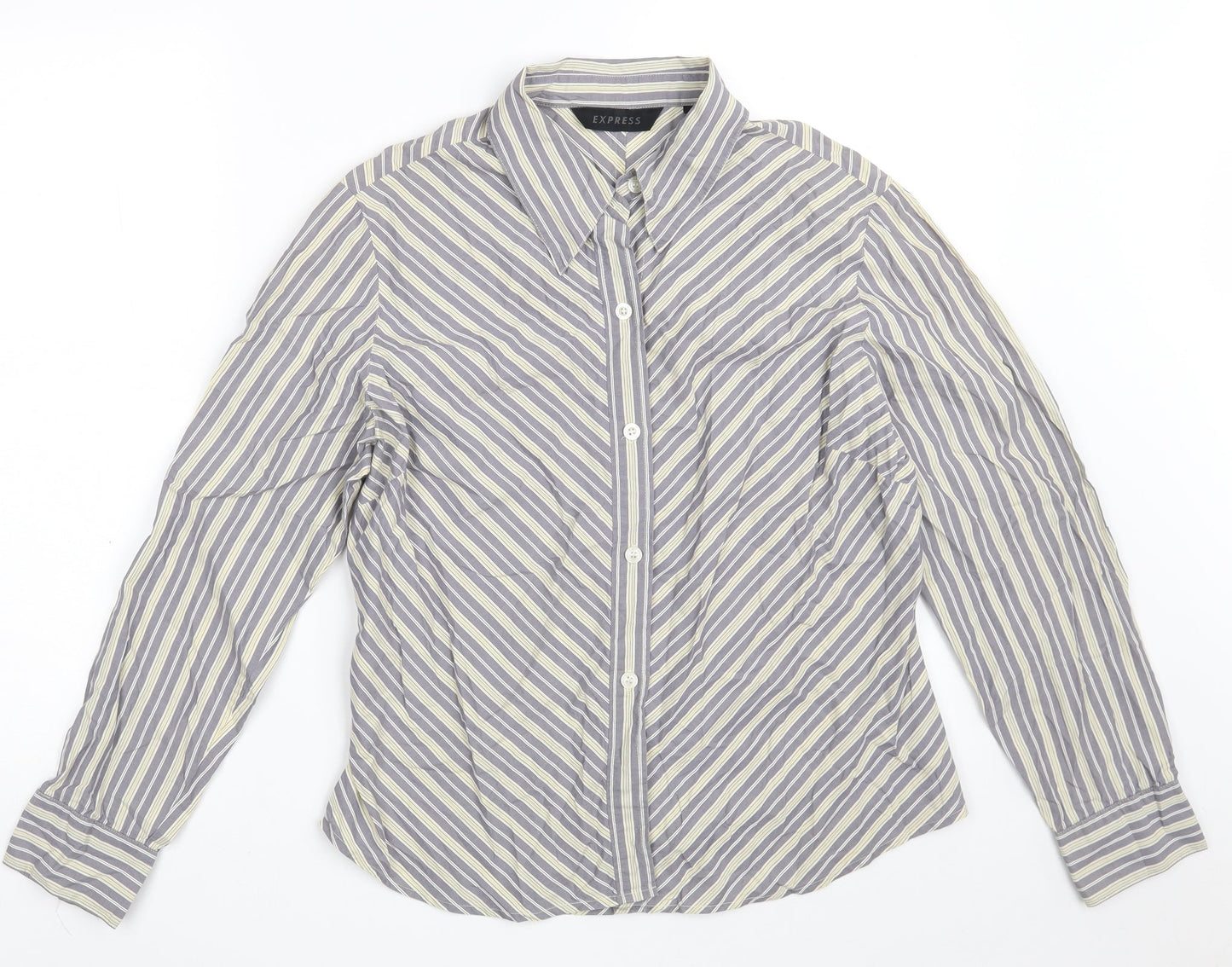 Express Womens Grey Striped 100% Cotton Basic Button-Up Size 12 Collared - Size 11-12