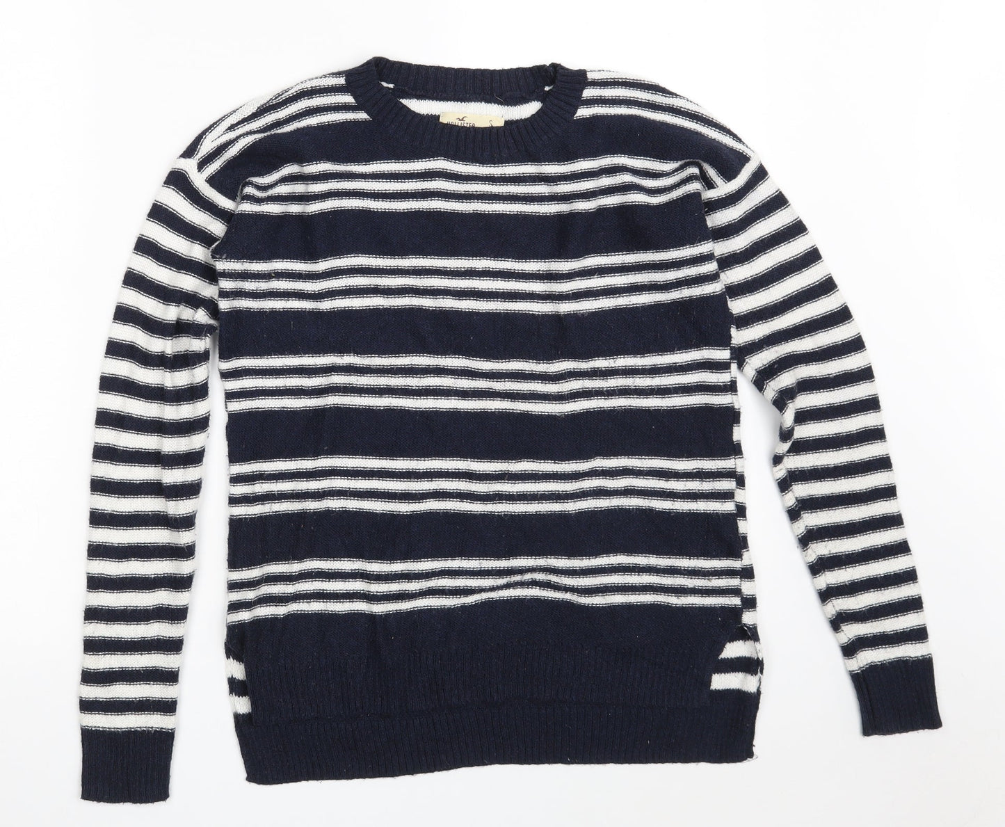 Hollister Womens Blue Round Neck Striped Acrylic Pullover Jumper Size S