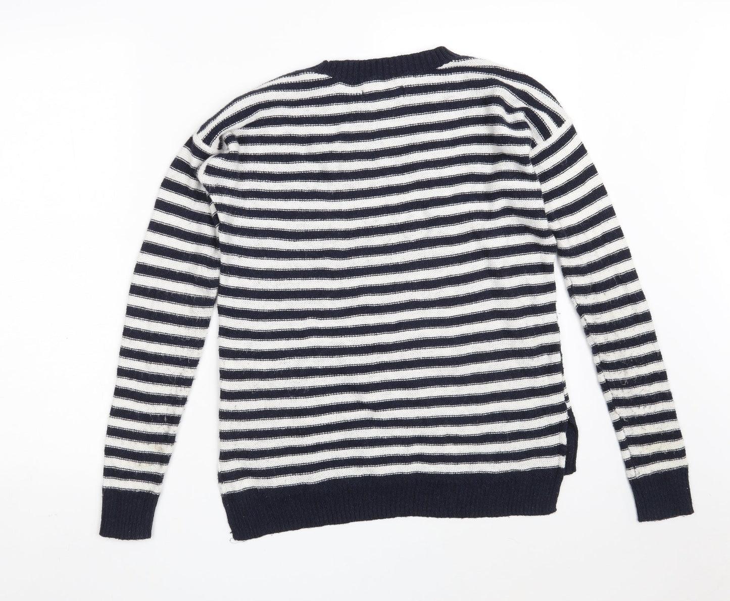 Hollister Womens Blue Round Neck Striped Acrylic Pullover Jumper Size S