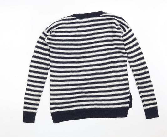 Hollister Womens Blue Round Neck Striped Acrylic Pullover Jumper Size S