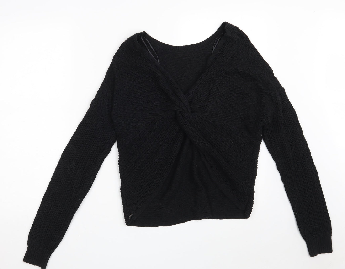 Hollister Womens Black V-Neck  Cotton Pullover Jumper Size M