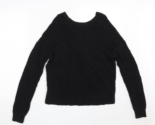 Hollister Womens Black V-Neck  Cotton Pullover Jumper Size M