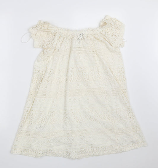 Topshop Womens Ivory Floral Cotton A-Line  Size 6  Boat Neck