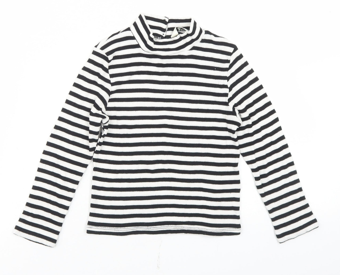 Miss Selfridge Womens White Striped Viscose Cropped T-Shirt Size 4 Mock Neck