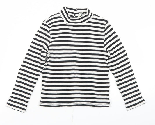 Miss Selfridge Womens White Striped Viscose Cropped T-Shirt Size 4 Mock Neck