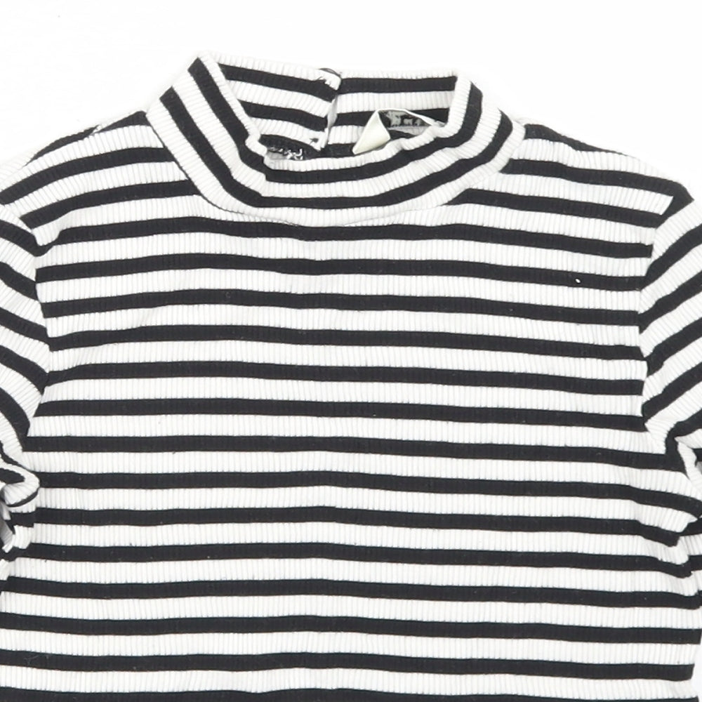 Miss Selfridge Womens White Striped Viscose Cropped T-Shirt Size 4 Mock Neck