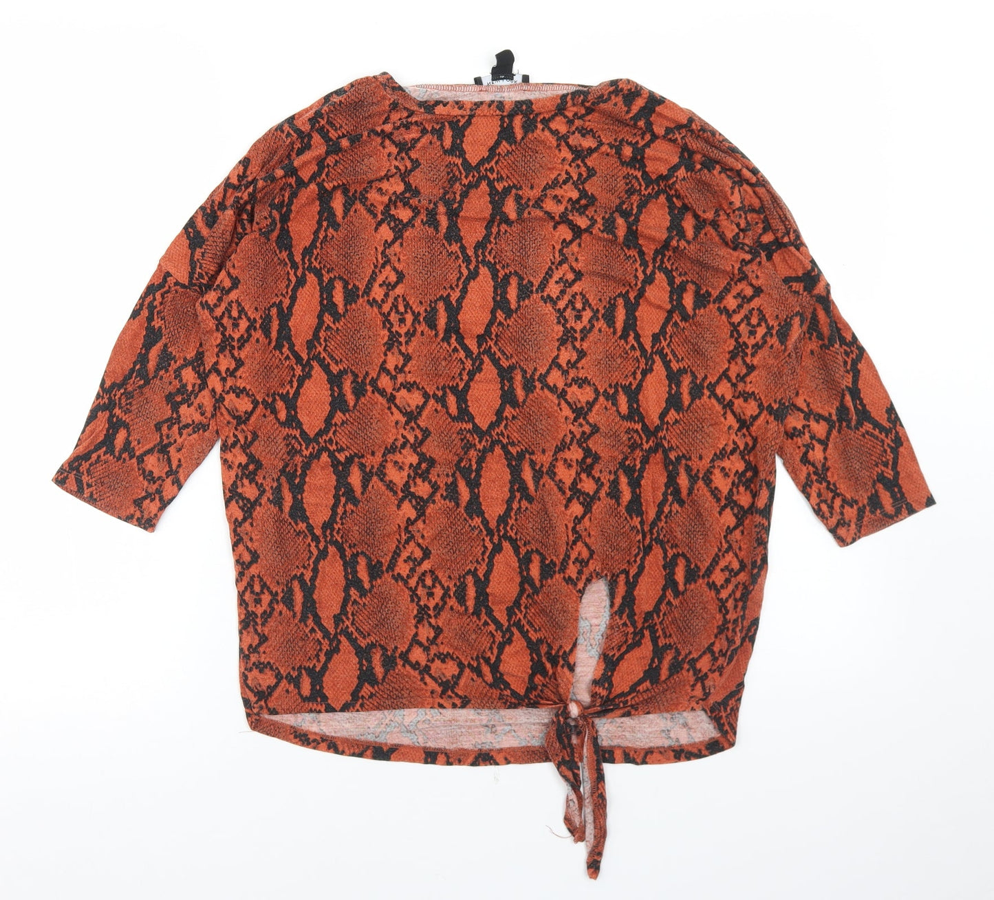 New Look Womens Brown Animal Print Viscose Basic T-Shirt Size 8 Round Neck - Tie Front