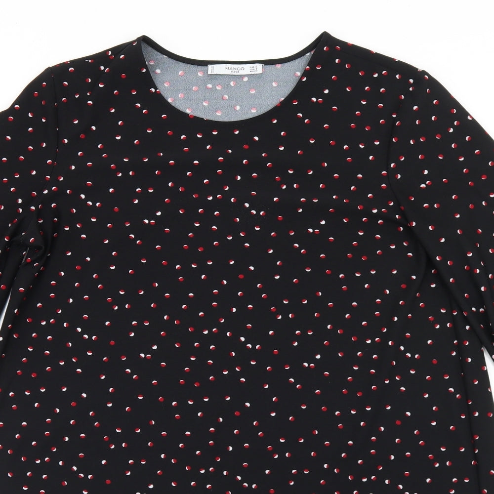 Mango Womens Black Polka Dot Polyester A-Line  Size M  Round Neck