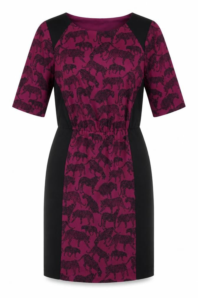 Marks and Spencer Womens Purple Geometric Polyester Sheath  Size 12  Round Neck  - Leopard Print