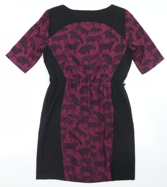 Marks and Spencer Womens Purple Geometric Polyester Sheath  Size 12  Round Neck  - Leopard Print