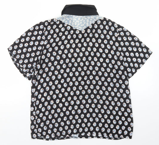 Fashion Union Womens Black Floral Polyester Basic Blouse Size 8 Collared