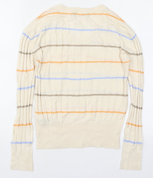 Marks and Spencer Womens Ivory V-Neck Striped Viscose Pullover Jumper Size S