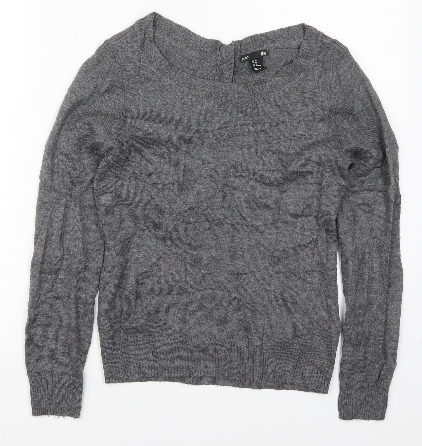 H&M Womens Grey Round Neck  Nylon Pullover Jumper Size XS