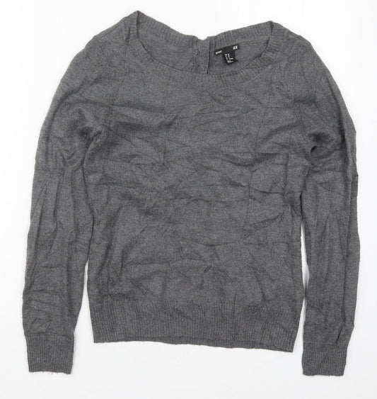 H&M Womens Grey Round Neck  Nylon Pullover Jumper Size XS
