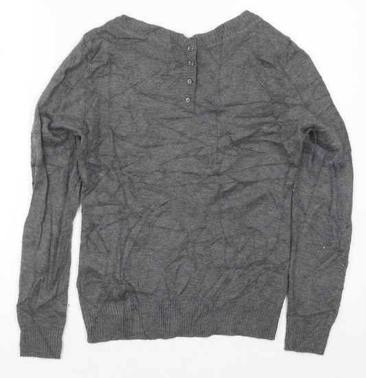 H&M Womens Grey Round Neck  Nylon Pullover Jumper Size XS