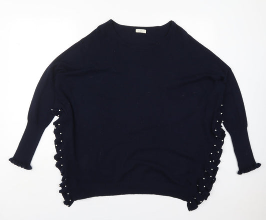 Kilky Womens Blue Round Neck  Viscose Pullover Jumper One Size