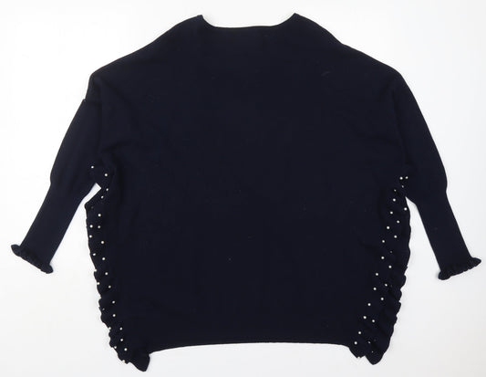 Kilky Womens Blue Round Neck  Viscose Pullover Jumper One Size