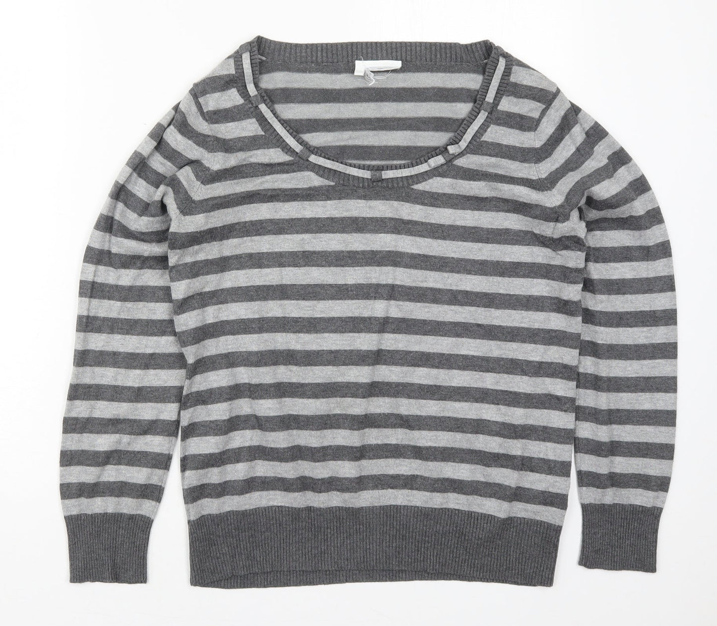 Preworn Womens Grey Round Neck Striped Viscose Pullover Jumper Size 14