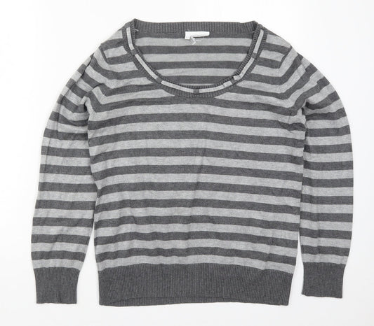 Preworn Womens Grey Round Neck Striped Viscose Pullover Jumper Size 14