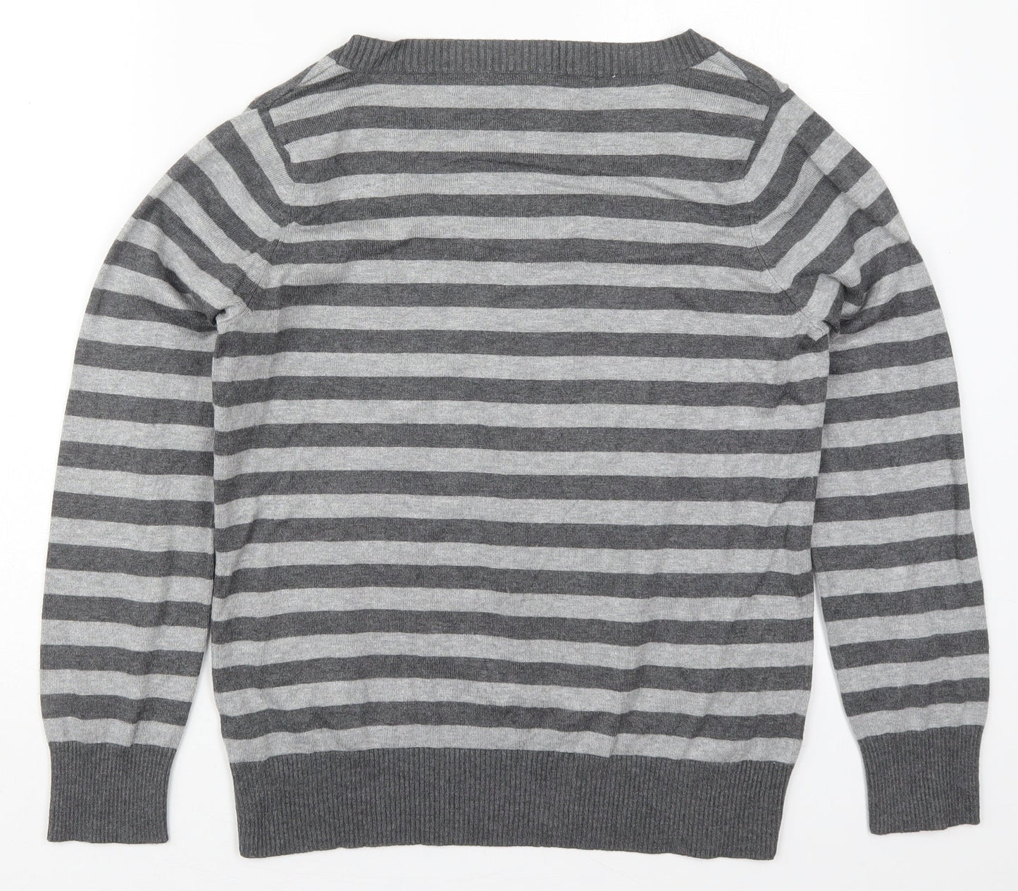 Preworn Womens Grey Round Neck Striped Viscose Pullover Jumper Size 14