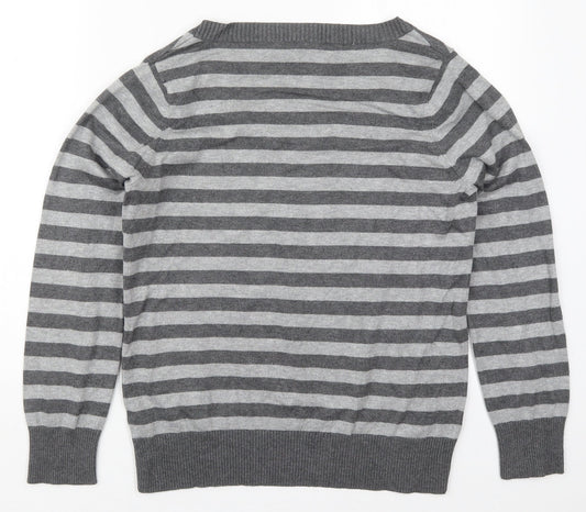 Preworn Womens Grey Round Neck Striped Viscose Pullover Jumper Size 14