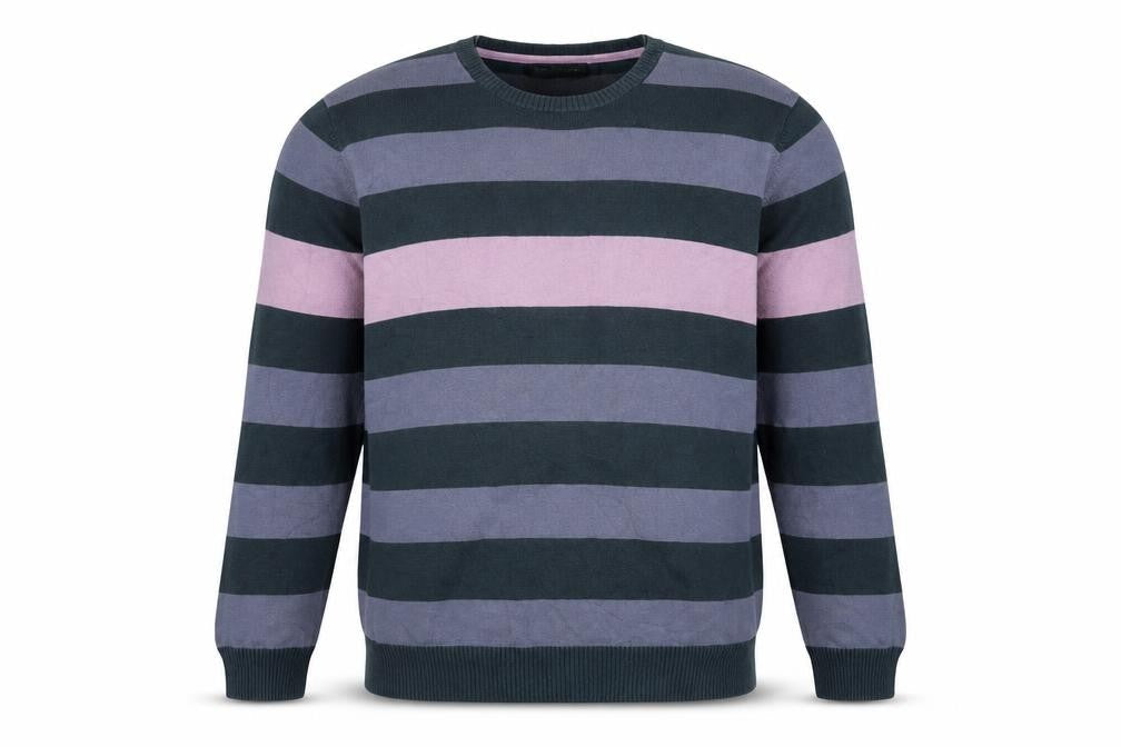 Autograph Mens Purple Crew Neck Striped Cotton Pullover Jumper Size M
