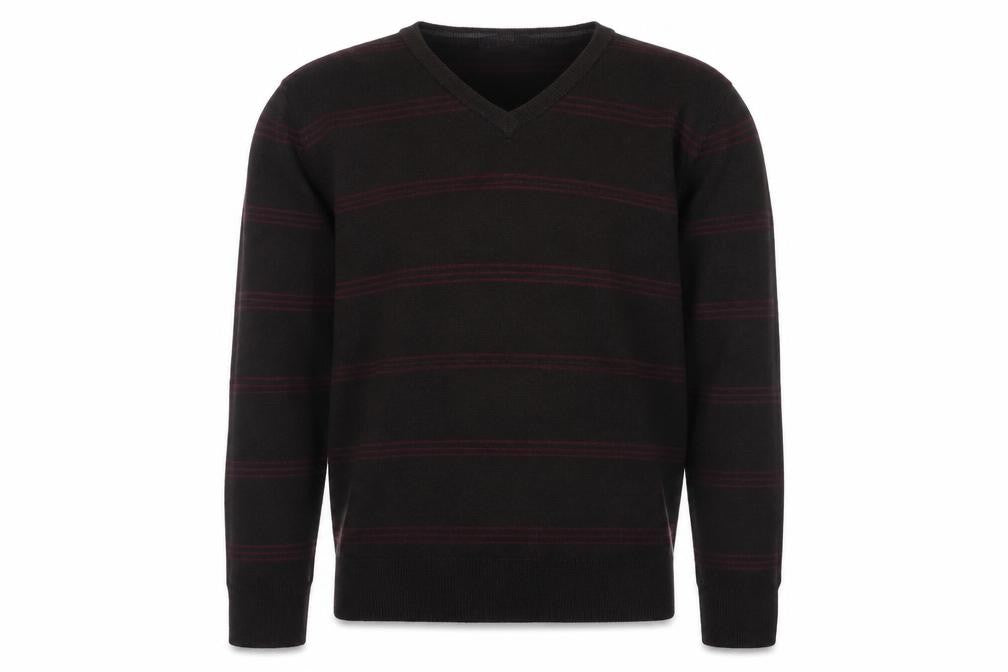 Blue Harbour Mens Brown V-Neck Striped Acrylic Pullover Jumper Size L