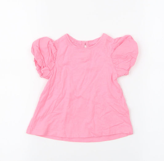 NEXT Girls Pink  100% Cotton Jersey Blouse Size 9-12 Months Round Neck Button